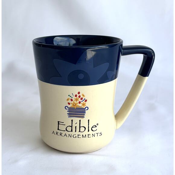 Edible Arrangements Ceramic Coffee Mug Navy Blue/Cream 16 oz - Picture 1 of 8